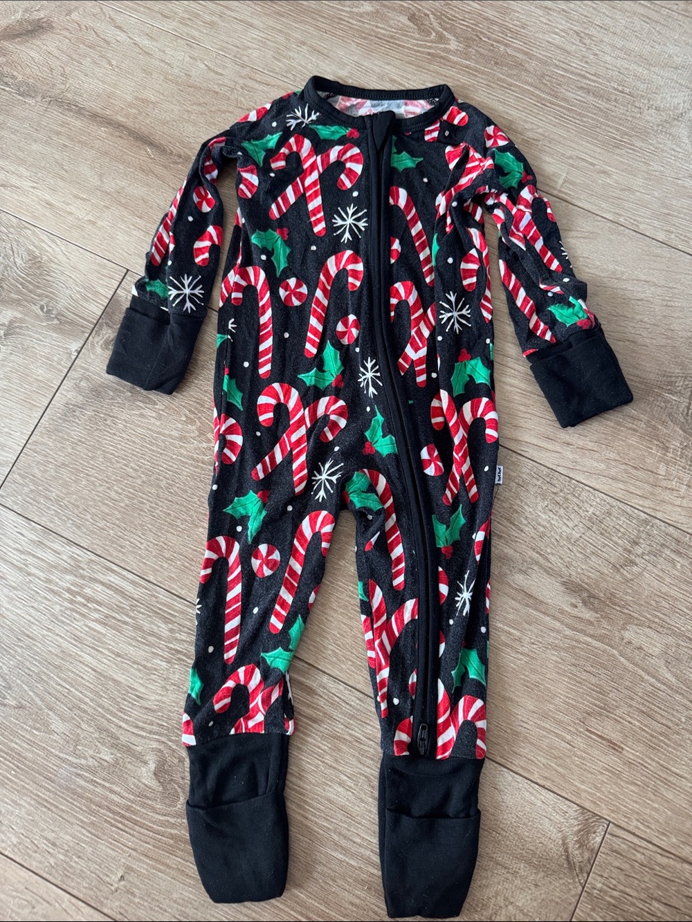 Little sleepies zippie 3-6 months Black Candy Cane holiday print